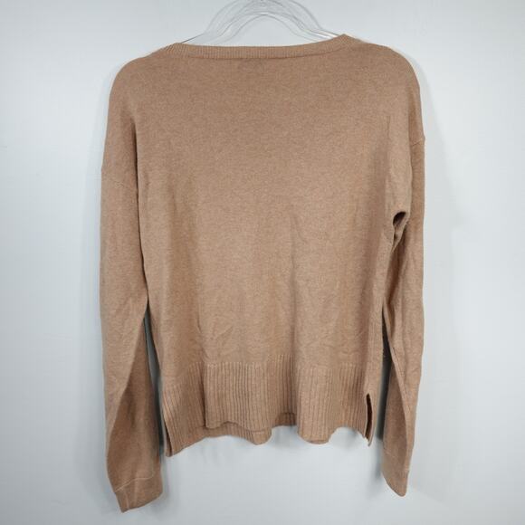 SOH 100% Cashmere Camel Brown Striped Sleeve Sweater - Picture 2 of 9
